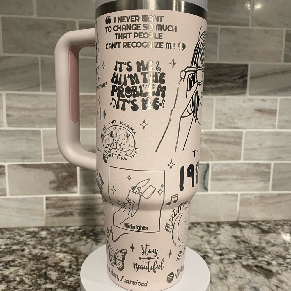 Taylor Swift Stanley Tumbler cup Rose Quartz 40 oz NEW laser engraved pick color - Picture 3 of 15